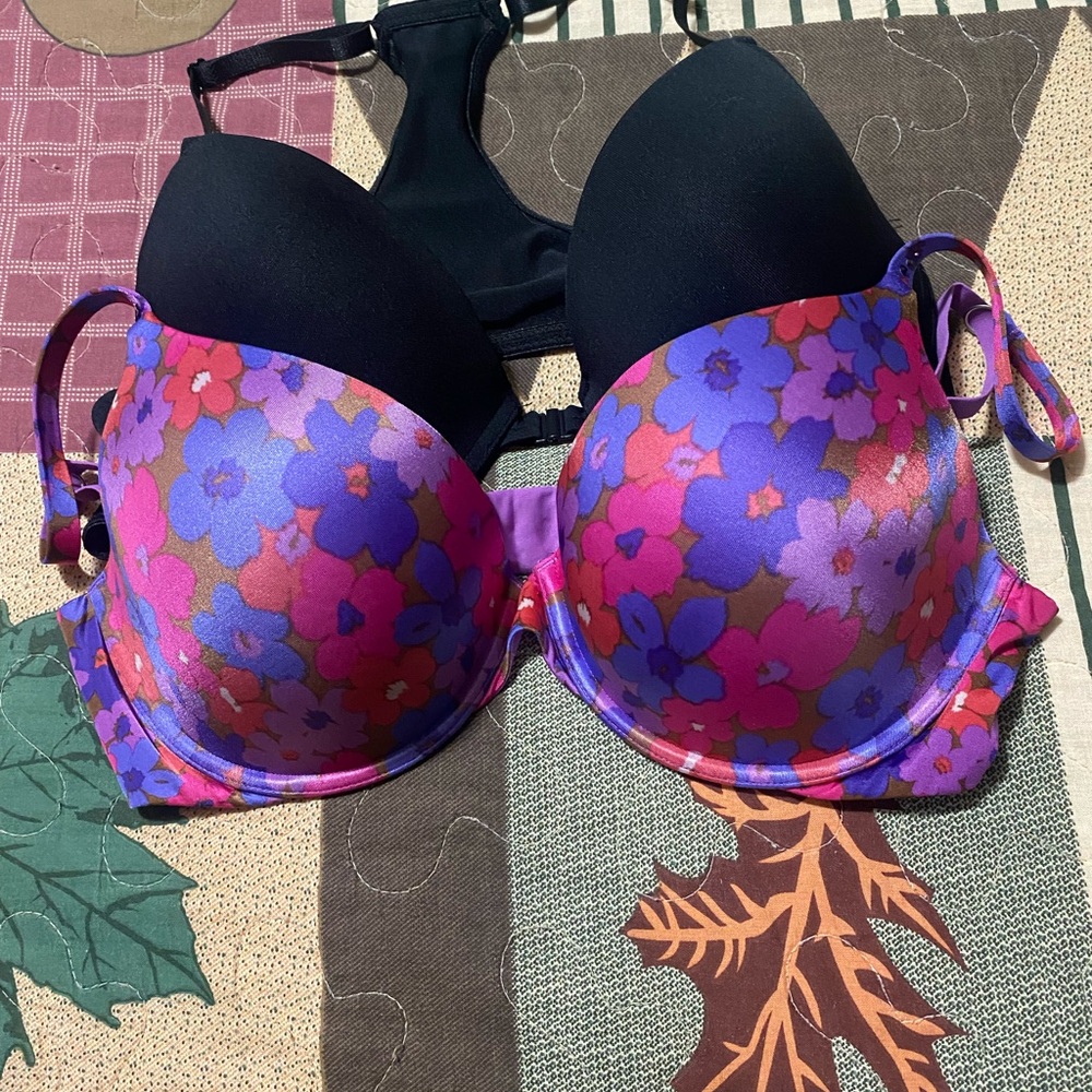 Victoria's Secret Floral Bra - Black and Purple , 2 bras!